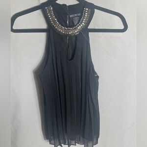 Miss Chievous Black Pleated Halter Top Beaded Neckline Sleeveless Size M